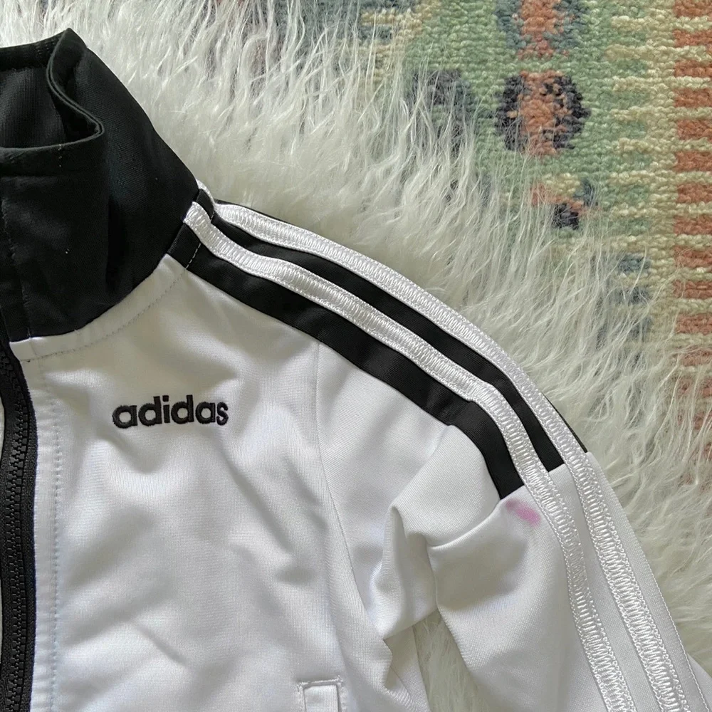 adidas baby zip up jacket white black track jacket athletic sporty toddler 6 mo